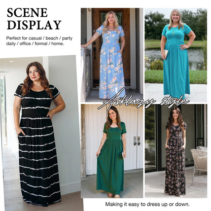 Women'S Short Sleeve Loose Plain Maxi Dresses Casual Long Dresses with Pockets,Mother'S Day,Dark Purple,Xl